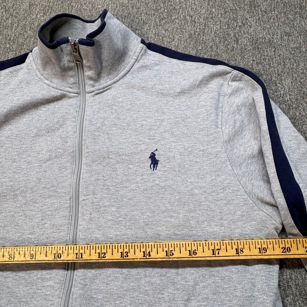 Polo Ralph Lauren Mens Grey Full Zip Track Jacket Navy Stripe Pony Logo Medium - Picture 5 of 12